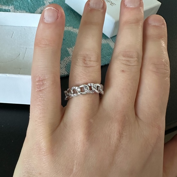 18k White Gold rope ring with CZ - Picture 4 of 7